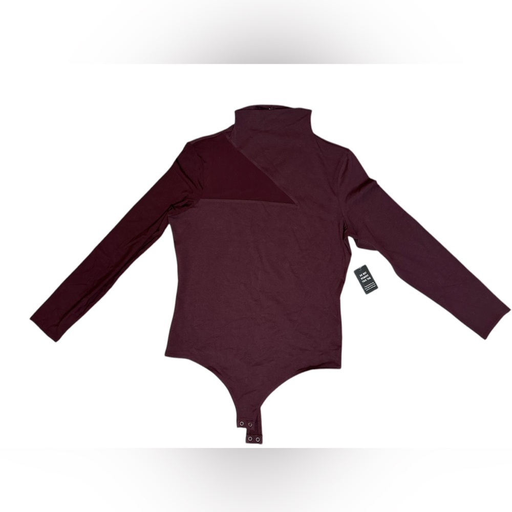 Express Fitted Long Sleeve Body Suit with Mesh side Size Large in Purple/Maroon